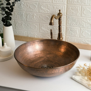 Handmade Hammered Copper Vessel Sink Luxury <b>Round</b> Bathroom Wash <b>Basin</b> for Countertop Vanity Installation - Product Image 1