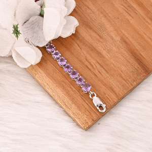 Luxury Purple Amethyst Tennis <b>Bracelet</b> Handmade 925 Silver Unisex Jewelry - Product Image 2