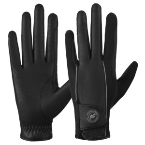 Guantes profesionales de equitación con correa de velcro en la muñeca para un ajuste personalizado y un parche circular con logo en la muñeca. - Product Image 1