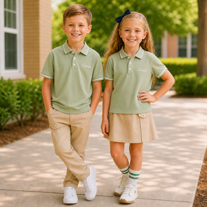 Ensemble d'uniformes scolaires en polycoton OEM pour élèves du primaire, logo personnalisé, uniforme tricoté en gros - Product Image 1