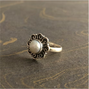 Dainty Natural Pearl Statement Flower Pattern <b>Ring</b> - 925 Sterling <b>Silver</b> Minimalist Everyday <b>Stacking</b> Jewelry - Product Image 2