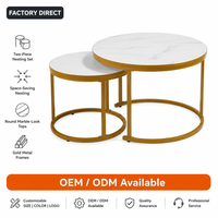 Ensemble de tables basses gigognes rondes à deux pièces, aspect marbre, avec cadre métallique, pour la maison, OEM ODM