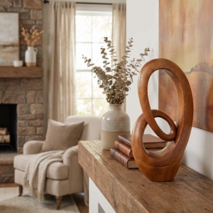 Grande sculpture en bois abstraite, statue en bois de Suar, figurine boucle éternelle, artisanat balinais fait main, décoration pour la maison ou le bureau, ornement, cadeau - Product Image 4