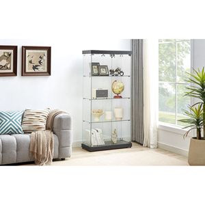 Vetrina a 4 Ripiani con Doppia Porta in Vetro, Mobile da Terra con Quattro Scomparti e Due Serrature per Soggiorno - Product Image 3