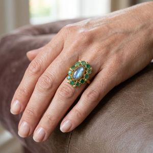 Gemvanity SR1479 Gold Plated Christian Luxury Classic Channel Setting Brilliant Cut <b>Labradorite</b>, Emerald, and White Topaz <b>Ring</b> - Product Image 4
