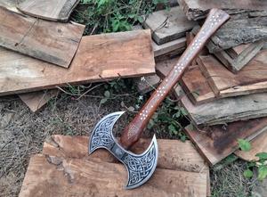 STEEL CRAFT INTERNATIONAL Hache à double tête en acier au carbone forgé à la main, 18 pouces, manche en bois de frêne pleine longueur, qualité DIY, ODM 1 - Product Image 5