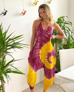Womens Tie Dye Polyester/Rayon Halter <b>Jumpsuit</b> Sleeveless Boho <b>Harem</b> Regular Fit Casual Summer Breathable Style - Product Image 4