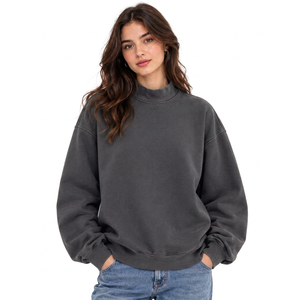 Sweat-shirt personnalisé pour femme à col montant en molleton de coton épais avec impression graphique personnalisée, coupe ample, finition délavée et ourlet côtelé - Product Image 3