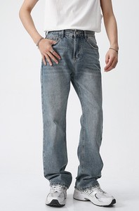 Pantalones Vaqueros Casuales de Corte Recto para Hombre, Color Azul Claro, Cintura Alta, Cierre de Botones, Lavado a la Piedra, de Algodón, con Bolsillos, Estilo Otoñal - Product Image 6