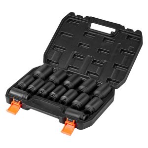 Set di chiavi a bussola a impatto metriche da 14 pezzi per dadi di asse, attacco da 1/2 pollice, 6+12 punte, CR-V, trattate termicamente, di grandi dimensioni - Product Image 6