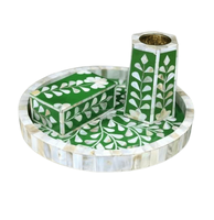 Ensemble Bloom Essence MOP Bakhour | Plateau d'incrustation florale élégant avec brûleur à oud et encensoir dans une boîte-cadeau | Décoration de luxe Ramadan et Eid