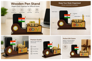 Organisateur de bureau en bois personnalisé de qualité supérieure avec support pour téléphone portable et porte-stylo - Produit de bureau promotionnel pour Thanksgiving et la fête des pères - Product Image 2