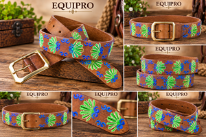 Ceinture en cuir brodée rayée Equipro avec boucle carrée en alliage, style décontracté, robuste, largeur 3,5 cm, longueur 110 cm, une seule pièce - Product Image 3