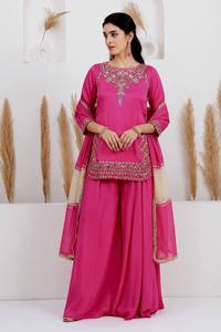 Pink Embroidered Salwar Kameez Set Heavy <b>Sequin</b> Work Crepe <b>Top</b> Palazzo and Dupatta Ready to Wear for Wedding <b>Party</b> - Product Image 5