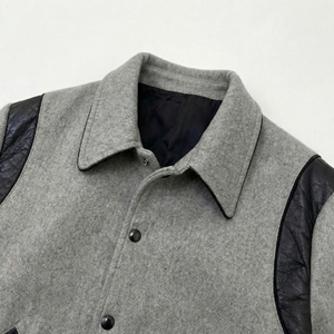 <b>Grey</b> Wool Body Varsity <b>Jacket</b> with Black Leather Accents | Classic Letterman Bomber | OEM Custom Private Label - Product Image 3