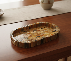 Bandeja Decorativa Ovalada de Madera con Incrustaciones, Estilo Moderno de Mediados de Siglo, Multifuncional, para Servir, Otomana, Decoración de Mesa de Lujo para el Hogar - Product Image 2