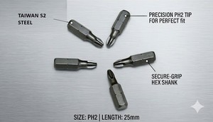 1/4H 25mm PH2 Forged Screwdriver Bits for Drywall Use OEM DIY <b>Sandblasted</b> Recess Bit with Magnetic Tip - Product Image 1