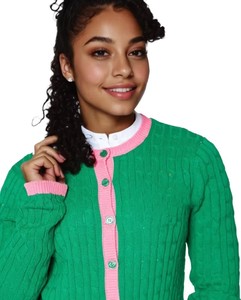 Suéter de Punto con Logotipo de Hermandad Personalizado al por Mayor, Cárdigan Acrílico para Mujer, Estilo Preppy con Doble Botonadura - Product Image 2