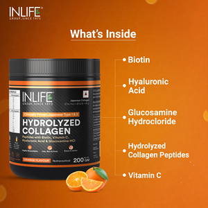Poudre de peptides de collagène hydrolysé avec vitamine C, acide hyaluronique et glucosamine – Saveur orange - Product Image 3