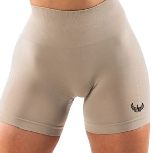 <b>Womens</b> Sand Beige High Waist Seamless Gymwear <b>Shorts</b> <b>Compression</b> Stretch Workout Fitness Training Activewear Performance Wear - Product Image 3
