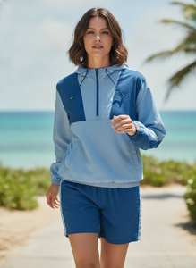Ensemble short et veste coupe-vent à capuche pour homme, bleu, style décontracté, séchage rapide, polyester tricoté, automne - Product Image 4