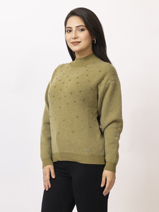 Suéter de Punto con Cuello Alto para Mujer, Manga Larga, Color Sólido, con Detalles de Tachuelas, Prenda Casual de Invierno, Elegante y Cálida - Product Image 5