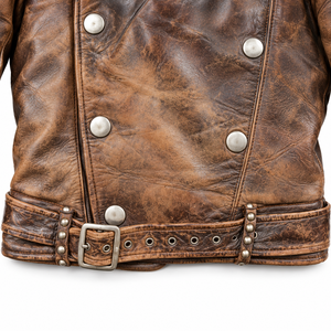 Chaqueta Bomber Roja de Cuero Genuino para Hombre, Estilo Casual de Motociclista, con Borlas y Tachuelas, Cierre de Cremallera, Cuello Vuelto, Transpirable - Product Image 5