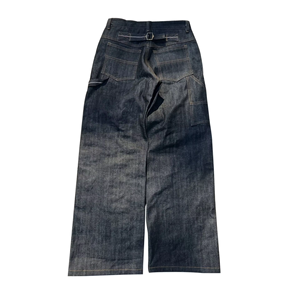 Pantalones de mezclilla de pierna ancha para hombre, de cintura media, transpirables, bordados, estilo hip hop, lavados a la piedra, de algodón y lona, con bolsillos tipo mule, de corte holgado, informales - Product Image 2