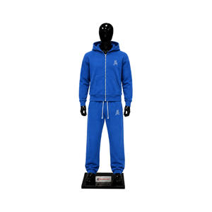 Ensemble de survêtement bleu roi pour homme avec logo personnalisé, sweat à capuche zippé et pantalon de jogging, tenue décontractée streetwear et sportswear, ensemble deux pièces, vente en gros OEM - Product Image 1