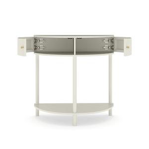 Mesa Consola de Diseño Único en Forma de Media Luna con Acabado Blanco Cremoso y Patrón Ondulado, Hecha a Mano por Artesanos, con 2 Mesas Auxiliares de Almacenamiento - Product Image 5