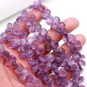 Perles de coquillages sculptées en améthyste violette naturelle, perles de pierres précieuses sculptées à la main, perles d'améthyste percées sur le côté pour la fabrication de bijoux DIY 9-10mm - Product Image 1