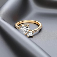 Bague de promesse tendance en argent sterling avec double cœur et pierre précieuse Moissanite, bijoux romantiques minimalistes pour femmes, unique pour un anniversaire