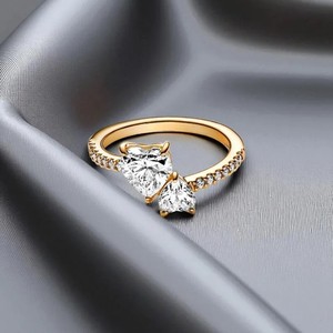 Anillo de Oro con Doble Corazón, Anillo de Promesa para Mujer, Joyería Romántica Minimalista, Regalo de Aniversario Único para Ella - Product Image 3