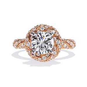 Bague de fiançailles avec halo de diamants ronds de 0,80 carat et pavé multi-rangs en or rose 14 carats, or jaune ou or blanc - Product Image 3