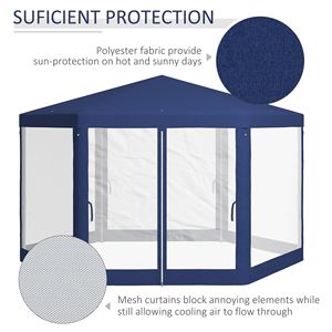 13FT X 11FT Blue Outdoor Party <b>Tent</b> Hexagon Sun Shade <b>Canopy</b> Protective Mesh Screen Sidewalls Ropes Stakes Made Polyester - Product Image 4