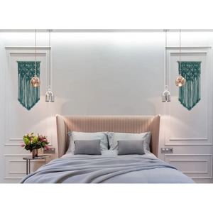 Tapiz decorativo de macramé verde, ideal para decoración moderna del hogar, dormitorio, sala de estar y decoración bohemia acogedora. - Product Image 2