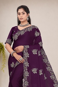 Sari en satin et mousseline de soie pour femme, personnalisable, style indien, broderie Swarovski, design Patola, style traditionnel, pour mariage, par Vexotrend - Product Image 4