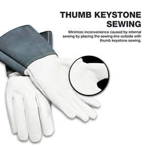 Gants de protection robustes pour soudage TIG, à manchette longue, en cuir de chèvre et croûte de cuir de vache, anti-coupure - Product Image 5