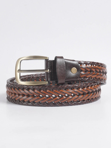 Cinturón Casual Marrón con Logotipo Personalizado 2025 para Hombre, Cuero Genuino de Alta Calidad con Patrón de Tejido Trenzado, Hebilla de Aleación, Venta al Por Mayor OEM - Product Image 2