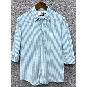 Chemise habillée rayée pour homme à manches longues 100 % coton popeline infroissable col rabattu décontractée pour le printemps - Product Image 5
