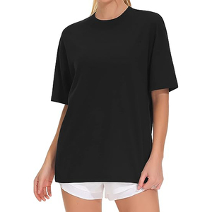 Oversized Tee Premium Cotton Streetwear T-Shirt Soft Cotton Half Sleeve <b>Black</b> Casual <b>Top</b> Relaxed Fit Women's T-Shirts - Product Image 2