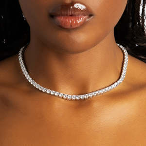 Luxury 925 Sterling <b>Silver</b> VVS Moissanite Tennis Necklace Round Cut Diamond Look <b>Choker</b> Necklace for Women - Product Image 1