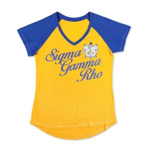 Camiseta con cuello en V SGR, color amarillo, Sigma Gamma Rho Sorority, camiseta de manga corta, ropa personalizada con letras griegas, ropa informal de moda urbana - Product Image 1