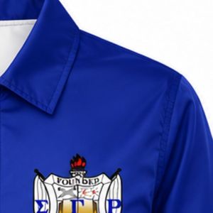 Chaqueta Gold Line de Sigma Gamma Rho con Diseño de Letras Griegas, Escudo Personalizado de la Hermandad SGRho, Cierre Completo, Ropa Casual Universitaria Personalizada - Product Image 4