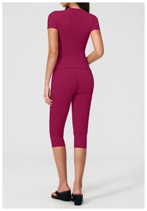 Deep V neck yoga set Racerback <b>crop</b> <b>top</b> pants High waist flared yoga pants Seamless breathable yoga wear - Product Image 2