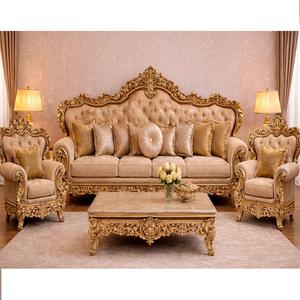 Luxurious Imperial Style Gold Finish Handicrafted <b>Square</b> Teak Wood Sofa <b>Set</b> Customizable Size Antique Living Room Furniture - Product Image 1