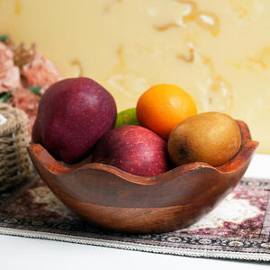 Bol à fruits en bois fait main, design traditionnel chinois, artisanat en bois non traité pour fruits et collations - Product Image 1