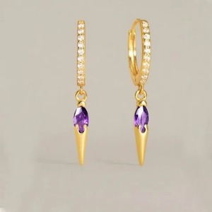 Emerald Paved Spike <b>Earring</b> - With Cz Quartz <b>Hoop</b> <b>Earring</b>, Faceted Oval Shape Gemstone Dangle 925 Sterling <b>Silver</b> Women Jewelr - Product Image 4