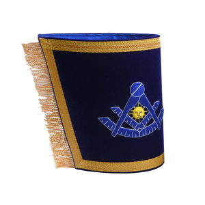 Manguitos Masónicos Personalizados para Past Master de Logia Azul, con Bordado de Terciopelo Azul y Flecos Dorados, Compás y Escuadra - Product Image 2