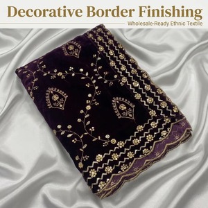 Superbe dupatta de mariage en velours violet avec broderie florale dorée Zari sur toute la surface, châle de mariage exquis - Product Image 5